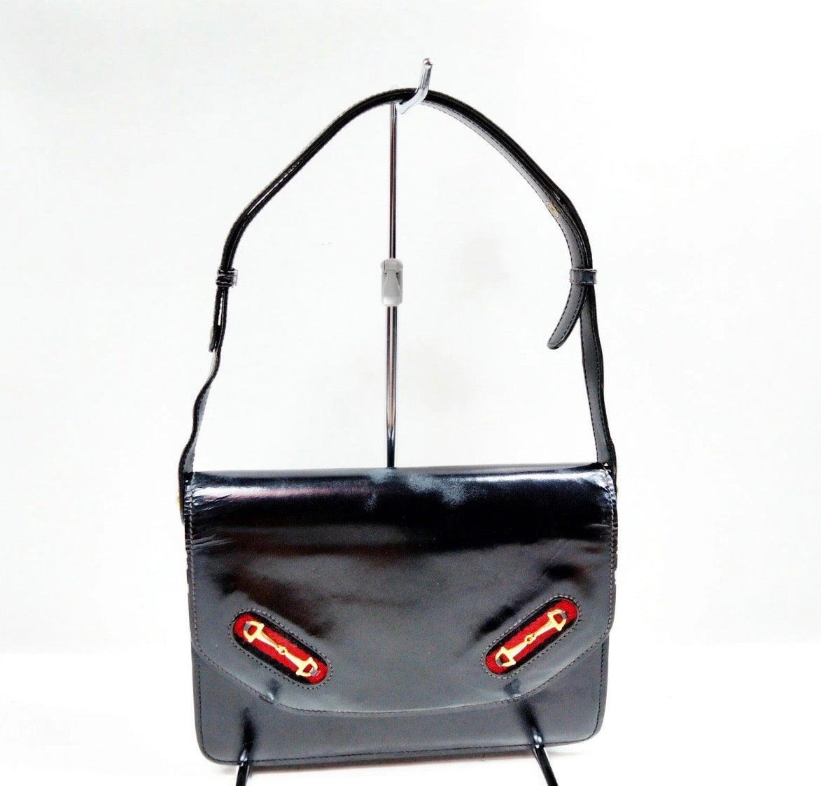 Vintage Gucci Sherry Line Black Leather Horsebit Shoulder Bag Made in Italy