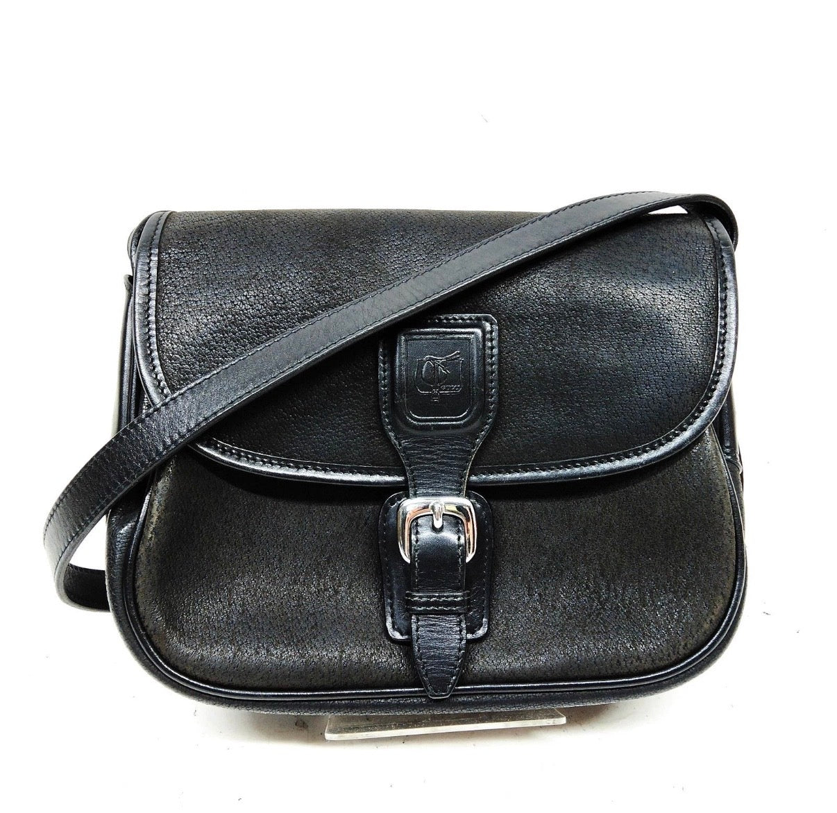 Authentic Vintage Gucci Black Pebbled Leather Saddle Crossbody Shoulder Bag 1970s–1980s