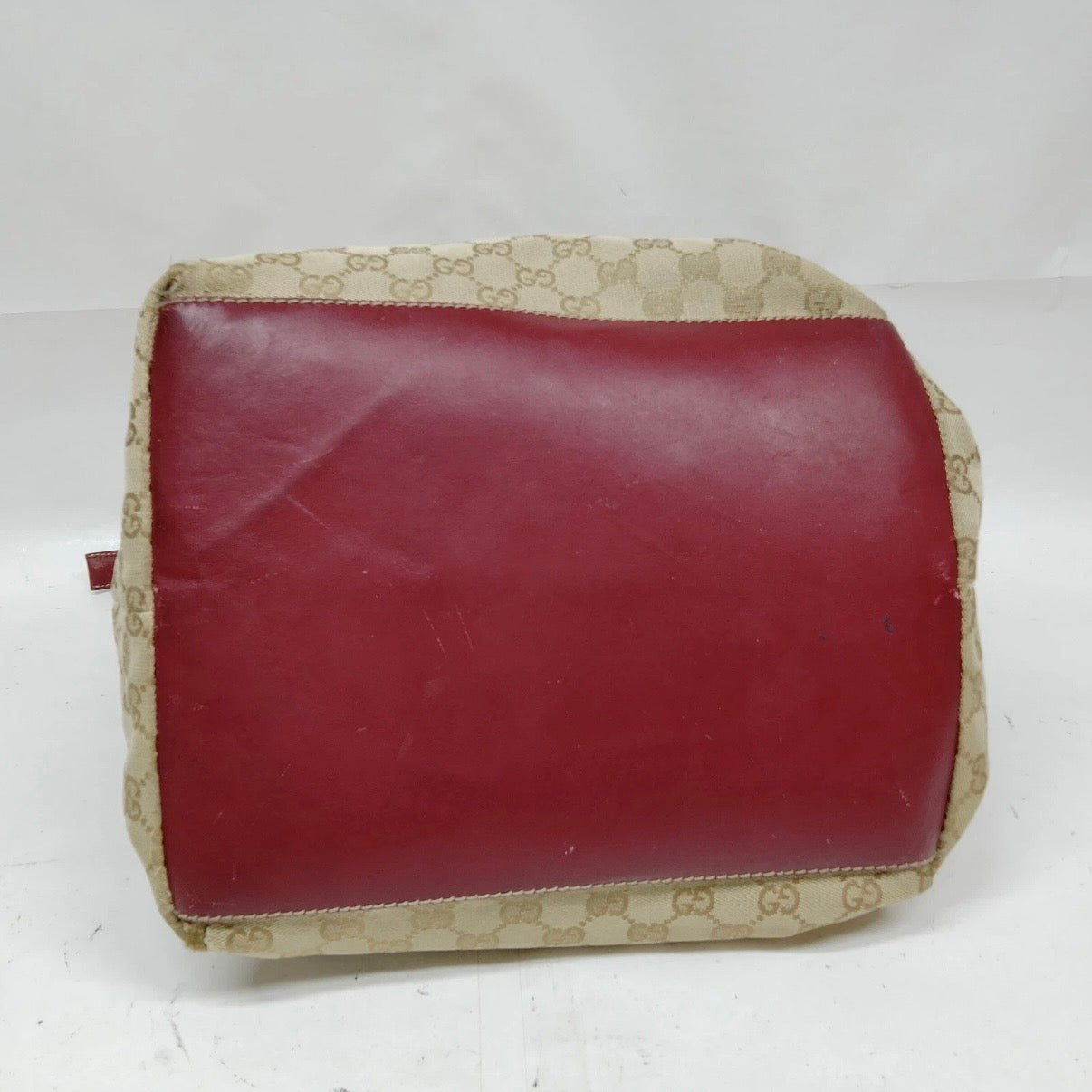 Authentic Gucci GG Canvas Sherry Line Tote Bag Burgundy Leather Trim Mid-2000s