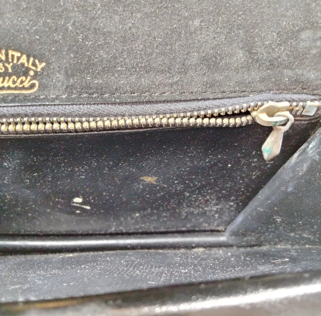 Vintage Gucci Sherry Line Black Leather Horsebit Shoulder Bag Made in Italy