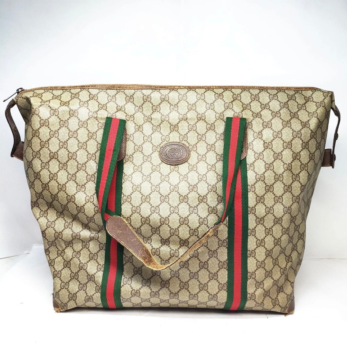 Authentic Vintage Gucci GG Supreme Web Sherry Line Boston Travel Bag Beige Brown 1980s