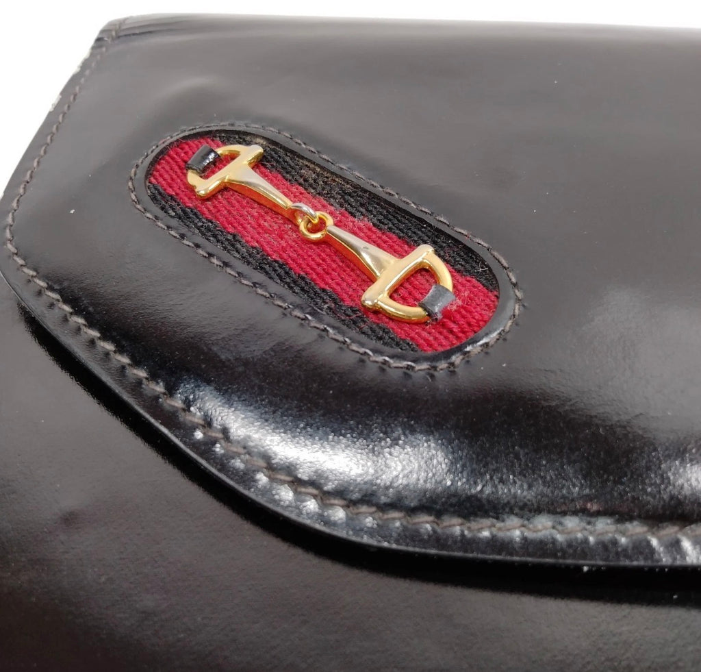 Vintage Gucci Sherry Line Black Leather Horsebit Shoulder Bag Made in Italy