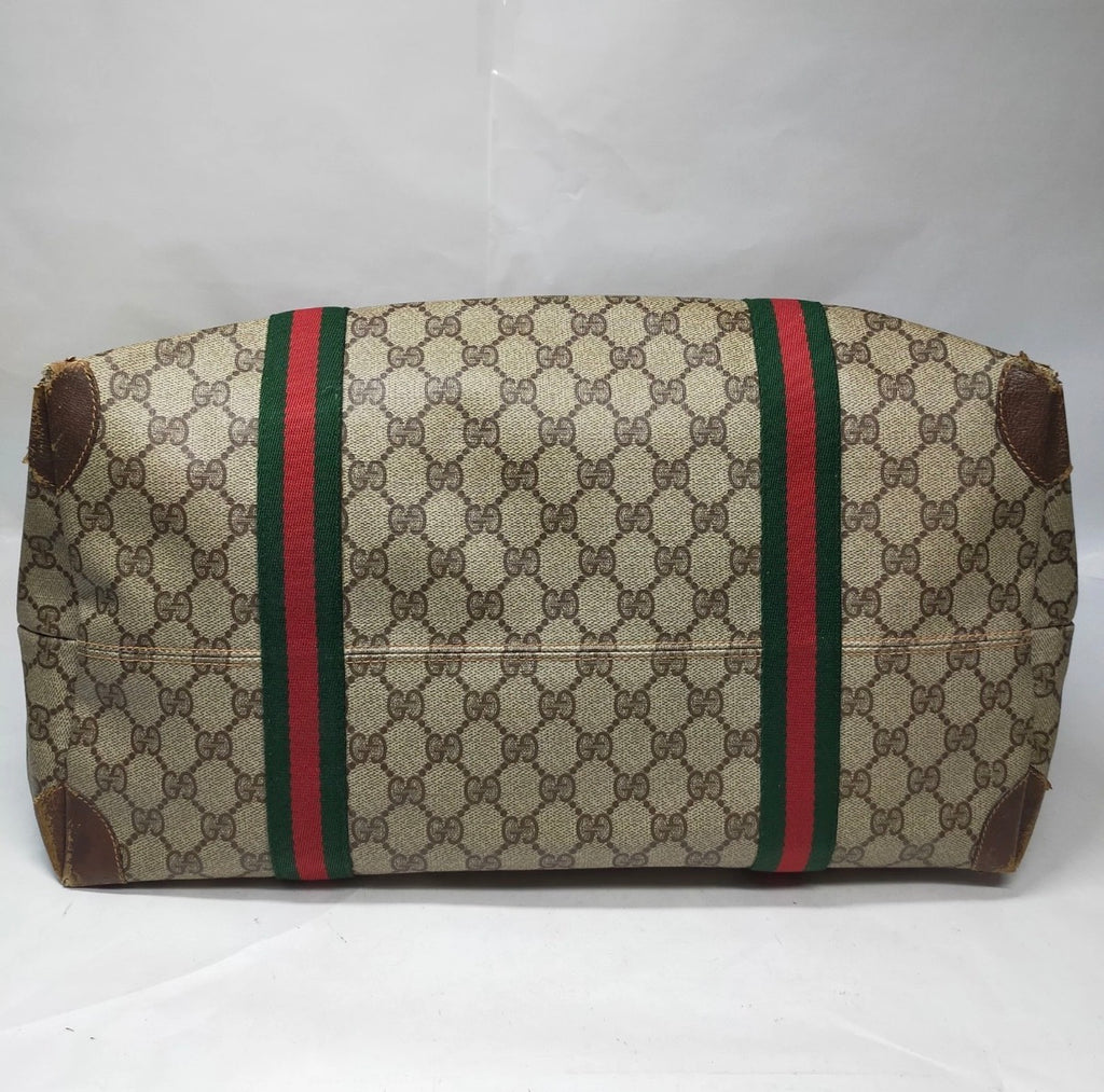 Authentic Vintage Gucci GG Supreme Web Sherry Line Boston Travel Bag Beige Brown 1980s