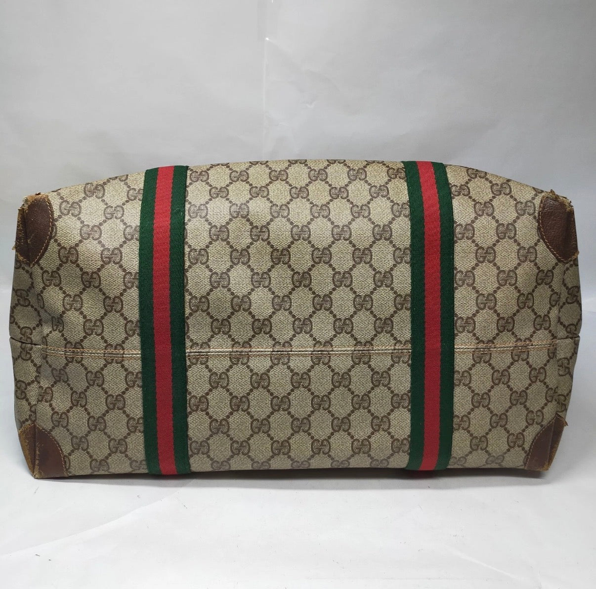 Authentic Vintage Gucci GG Supreme Web Sherry Line Boston Travel Bag Beige Brown 1980s