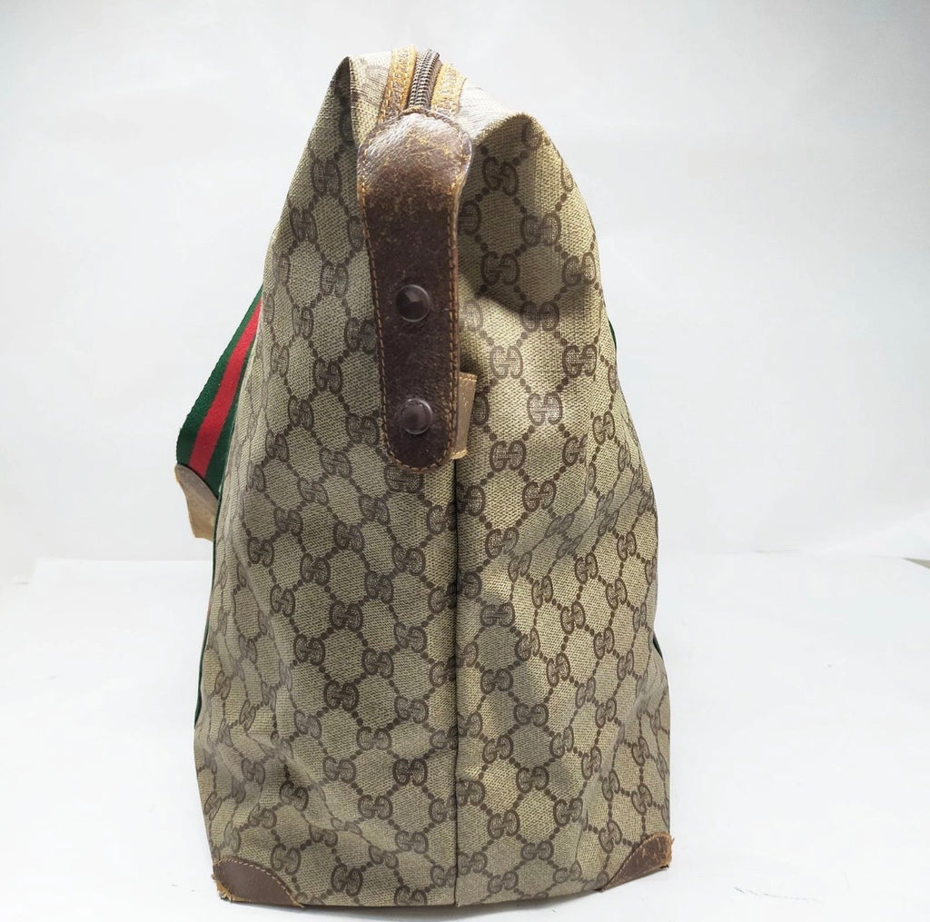 Authentic Vintage Gucci GG Supreme Web Sherry Line Boston Travel Bag Beige Brown 1980s