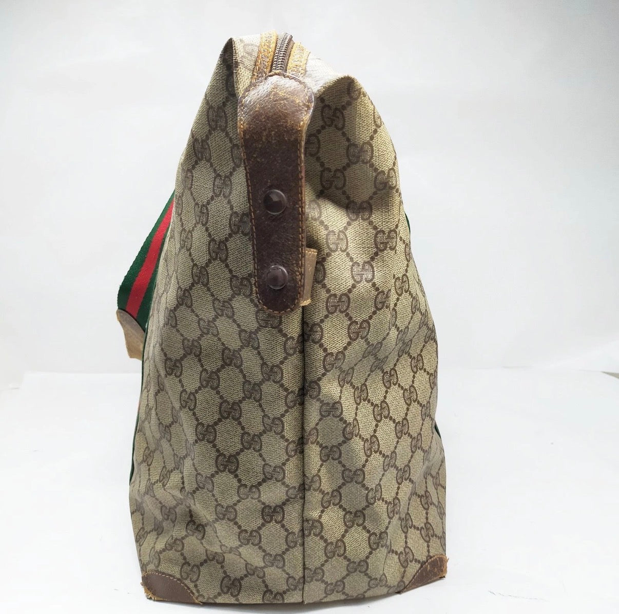 Authentic Vintage Gucci GG Supreme Web Sherry Line Boston Travel Bag Beige Brown 1980s