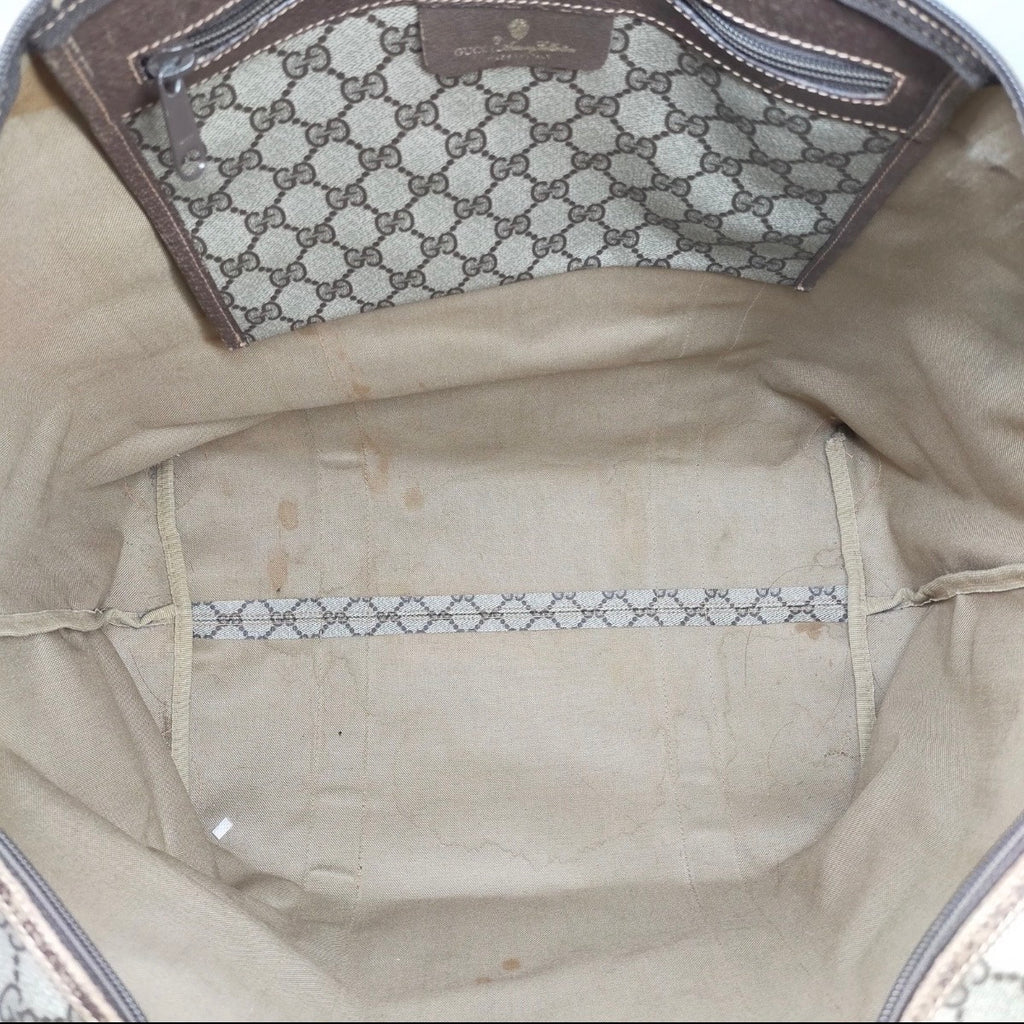 Authentic Vintage Gucci GG Supreme Web Sherry Line Boston Travel Bag Beige Brown 1980s