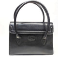 Authentic Vintage Gucci Black Grained Leather Interlocking GG Flap Top Handle Satchel 1980s