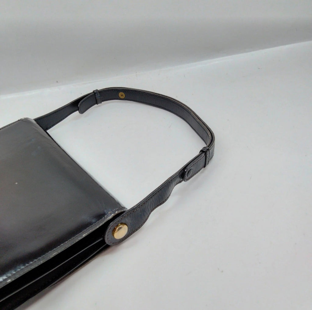 Vintage Gucci Sherry Line Black Leather Horsebit Shoulder Bag Made in Italy