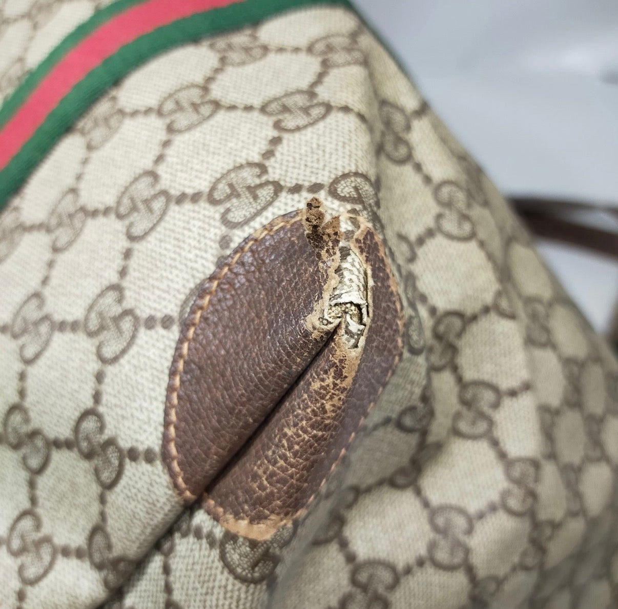 Authentic Vintage Gucci GG Supreme Web Sherry Line Boston Travel Bag Beige Brown 1980s