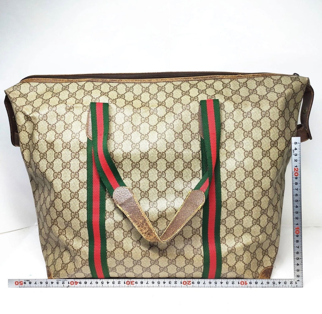 Authentic Vintage Gucci GG Supreme Web Sherry Line Boston Travel Bag Beige Brown 1980s