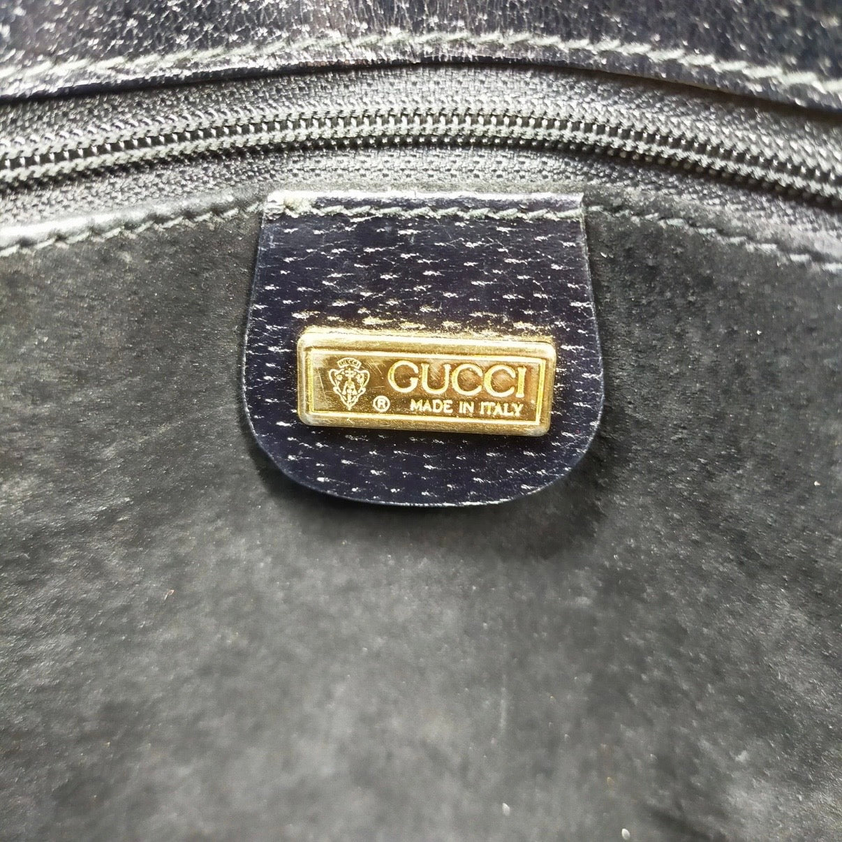 Authentic Vintage Gucci Black Grained Leather Interlocking GG Flap Top Handle Satchel 1980s