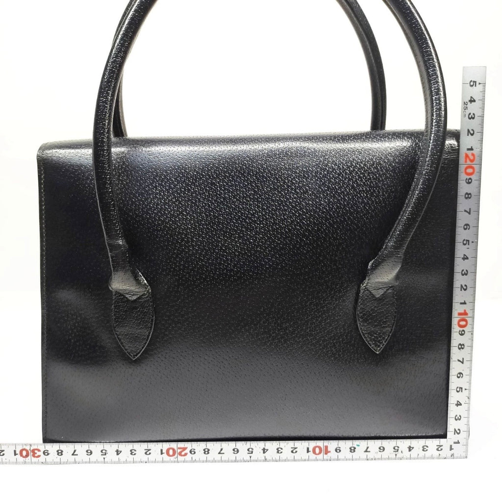 Authentic Vintage Gucci Black Grained Leather Interlocking GG Flap Top Handle Satchel 1980s