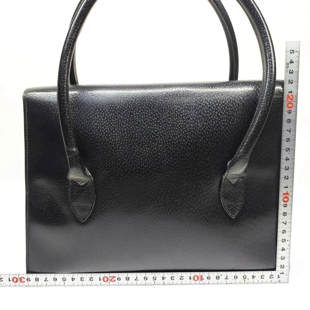 Authentic Vintage Gucci Black Grained Leather Interlocking GG Flap Top Handle Satchel 1980s